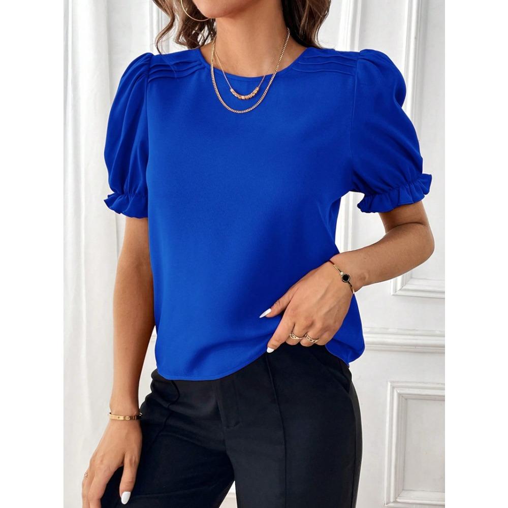 GMXIA Женская летняя модная стильная однотонная рубашка с круглым вырезом