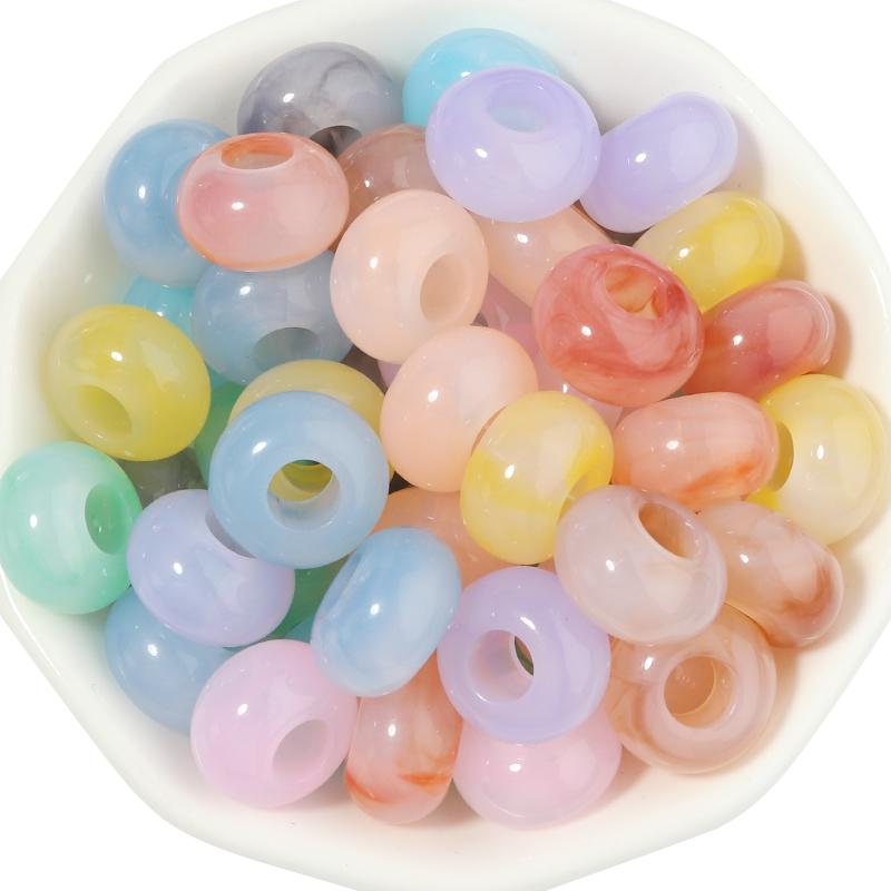50pcs/lot Colorful Round Acrylic Beads Big Hole Loose Spacer Beads For Jewelry Making DIY Necklaces Bracelets Accessories