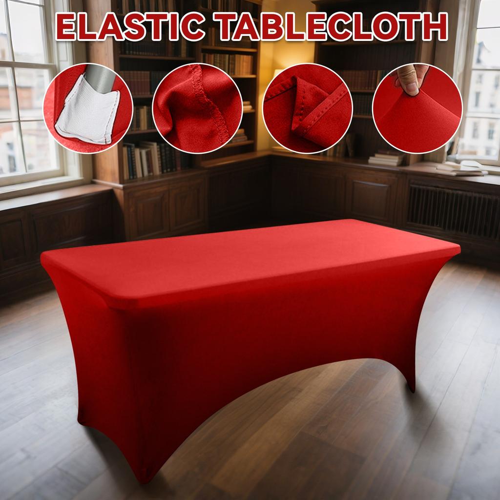 6 Ft Stretch Fitted Tablecloth Elastic Tablecloth With Leg Pockets Festive Table Decorations (Red)