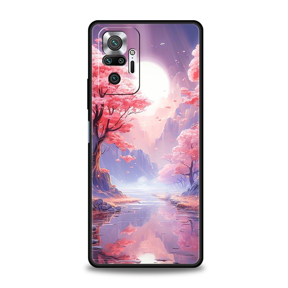 Розовый чехол для телефона с цветами вишни на весну для Xiaomi Redmi Note 14 13 5G 10 11 12 Pro Plus 4G 14C 13C 12C 10C Черный чехол