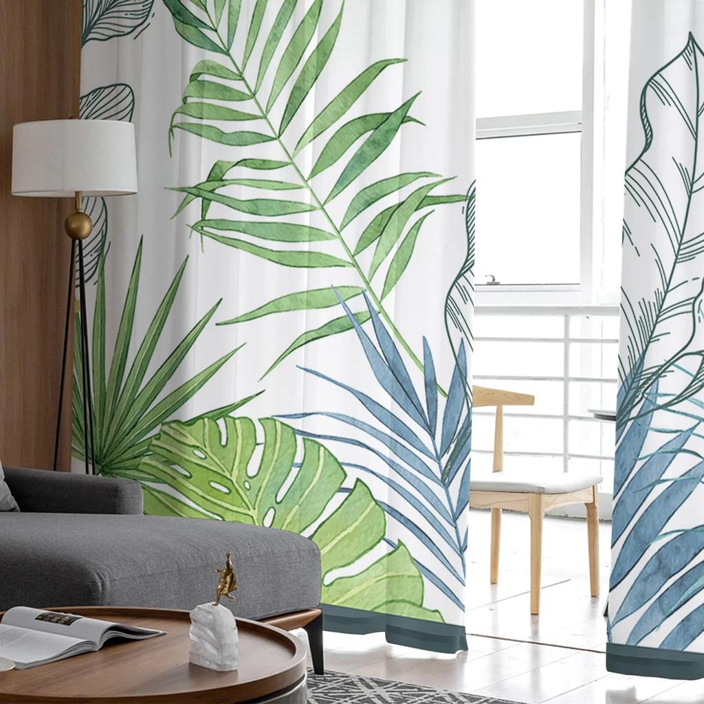 Прозрачные шторы с листьями тропических растений для гостиной, кухни, оконные шторы, тюлевые занавески для спальни, вуали