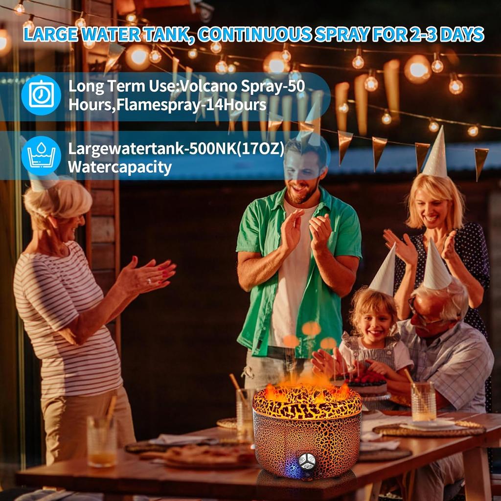 Диффузор эфирных масел 500 мл, Диффузор/Увлажнитель «Вулкан и Пламя» 2 режима, Три диффузора с вулканическими жерлами для дома