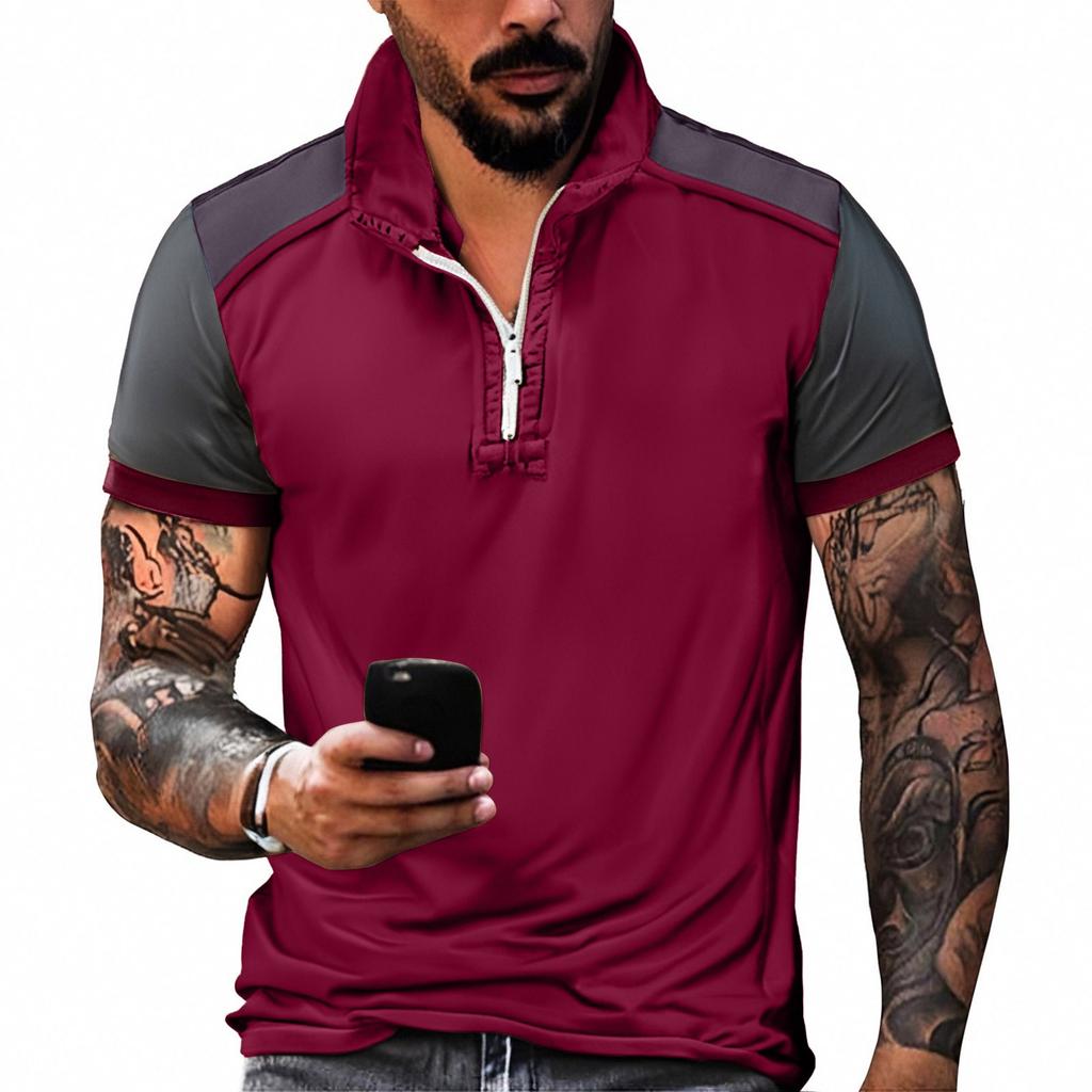 Летняя новинка для мужчин, повседневная рубашка с воротником-стойкой и короткими рукавами, подходящая по цвету, с полумолнией