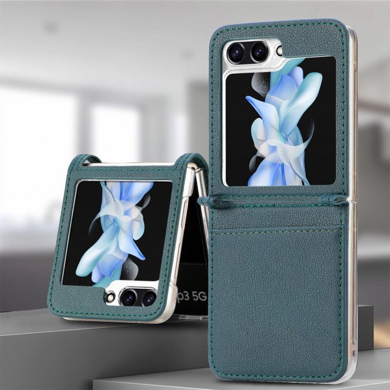 Full Coverage Leather Flip Phone Case With Card Slots Galaxy Z Flip7 Flip6 Flip5 Flip4 Flip3 Stand Magnetic