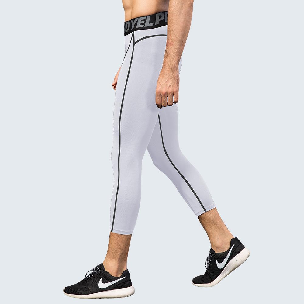 Men Cropped Trousers Running Leggings Fitness Cycling Training Joggers Home Gym Compression Tights 3/4 Short Pants
