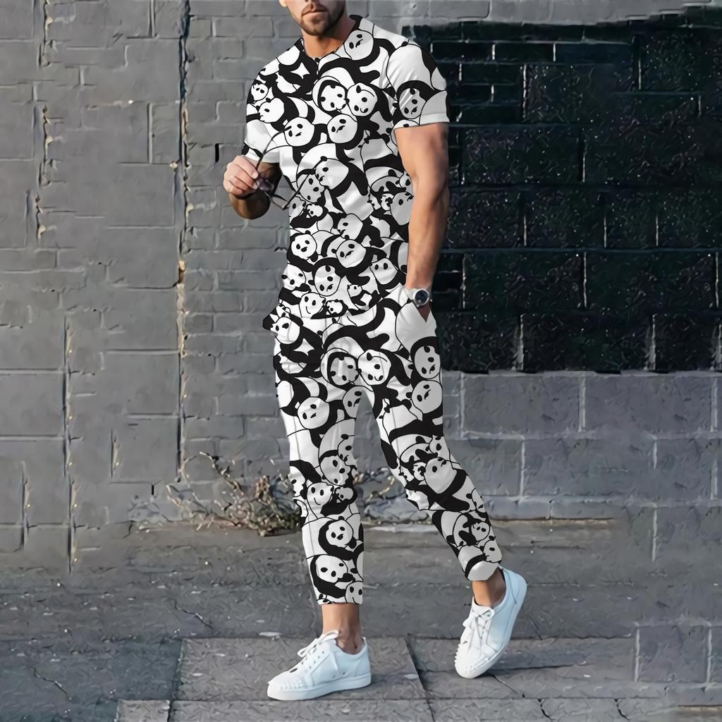 Men's T-shirt Pants Tracksuit Duck Panda 3D Print T Shirts Trousers Sets 2 Pieces Fashion Streetwear Oversized Suits Sportswear