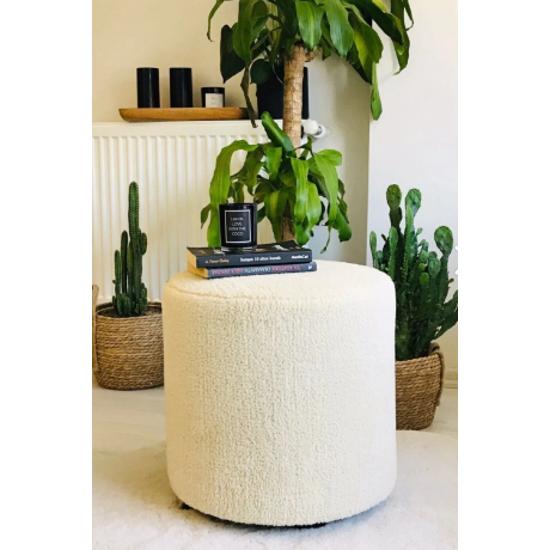 Handmade Cream Tedy Fabric Cylinder Decorative Puffy Pouf Bench