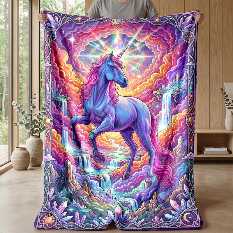 Magical Unicorn Scene Theme blanket Lightweight Warm Flannel Blanket Decorative Throw Blanket for Home Decoration