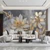 Современные цветочные обои с золотым листом Цветочная фреска Гостиная Спальня Настенная фреска Домашний декор