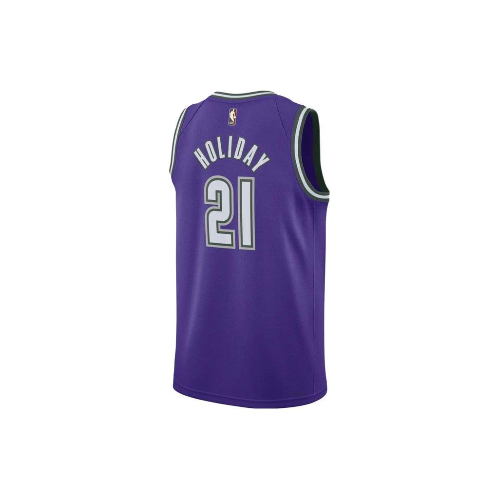 Nike NBA Quick-Dry Sports Basketball Jersey SW Fan Edition Milwaukee Bucks Holiday 21 Men Jersey Purple DO9450-505