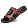 Мужские плоские кожаные шлепанцы сандалии большого размера 50 тапочки для дома улицы летняя повседневная обувь для мужчин удобная нескользящая ноская