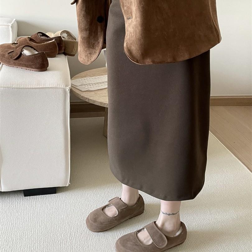 Шерстяные ретро Мэри Джейн на плоской подошве Шерстяные одинарные туфли женские 2025 осень и зима бархатные туфли Birkenbeanie