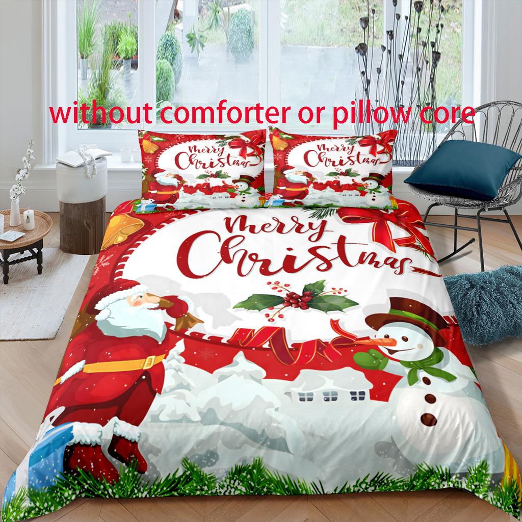 Комплект постельного белья с цифровой печатью в рождественском стиле - полиэстер - декор спальни - 1 покрывало + 2 наволочки (нет подушки)