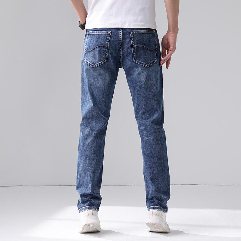 Весенне-летние новые мужские джинсы и брюки из чистого хлопка, облегающие, прямые, стрейч, мужские