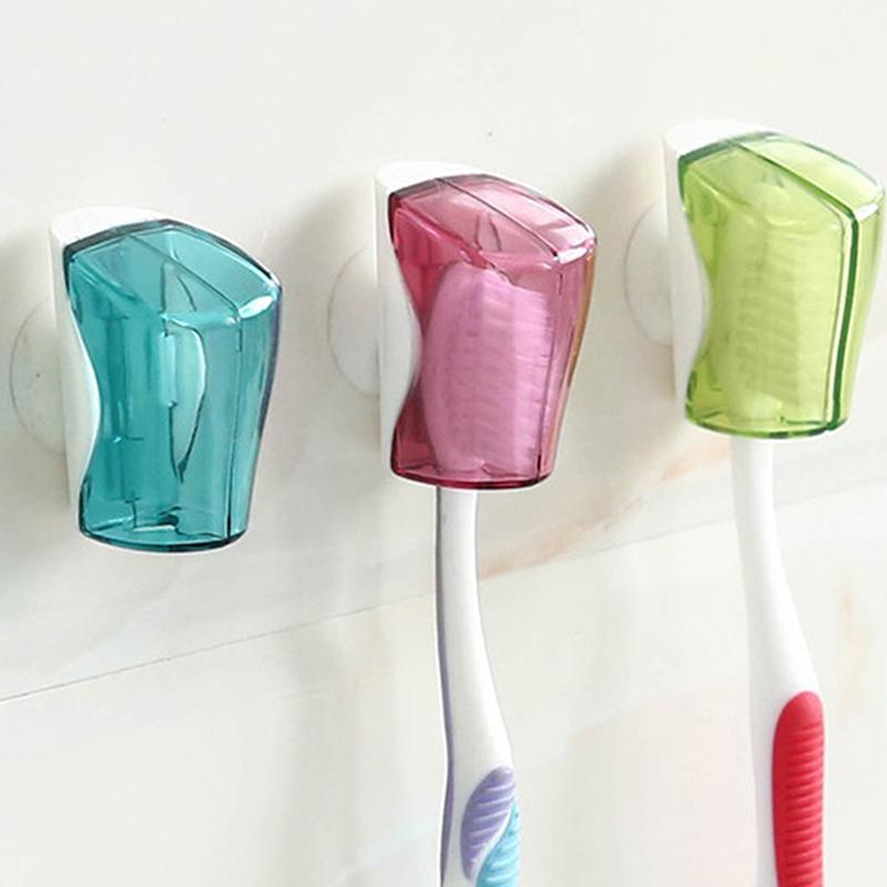 Travel Storage Toothbrush Head Covers Toothbrush Dustproof Protector Cap Bathroom Toothbrush Holder Suction Cup Wall Mount Rack