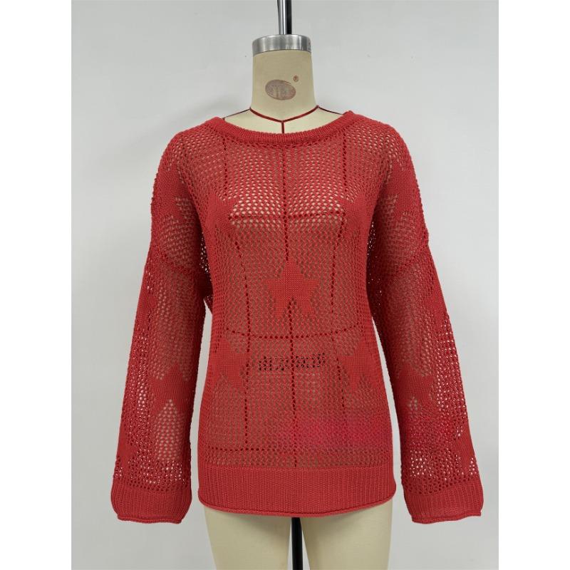 Плюс размер Женский летний новый круглый вырез пуловер пляжный халат трикотажный топ с пятиконечной звездой