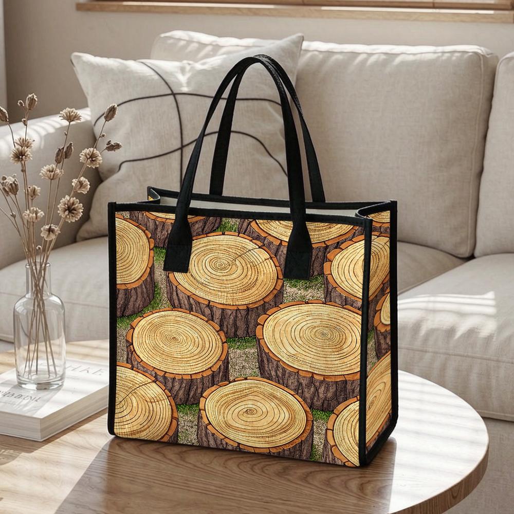 Wood Slice Print Women Shoulder Bag Fashion Portable Casual Daily Shopping Tote Handbag