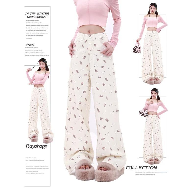 Women's Vintage White Jeans Harajuku Y2k 90s Aesthetic Denim Pants Streetwear Straight Cowboy Trousers 2000s Trashy Clothes