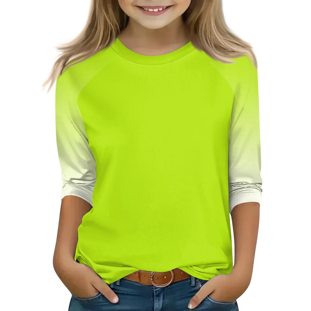 Printed Tops For Youth Girls 4-16 Years Round Neck 3/4 Sleeves T-Shirts Trendy Tops Outfit Tees