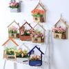 Wooden House Flower Basket Wall Hanging Ornaments Creative Plant Flower Pot Container Wall Decor Crafts Garden Home Decoration