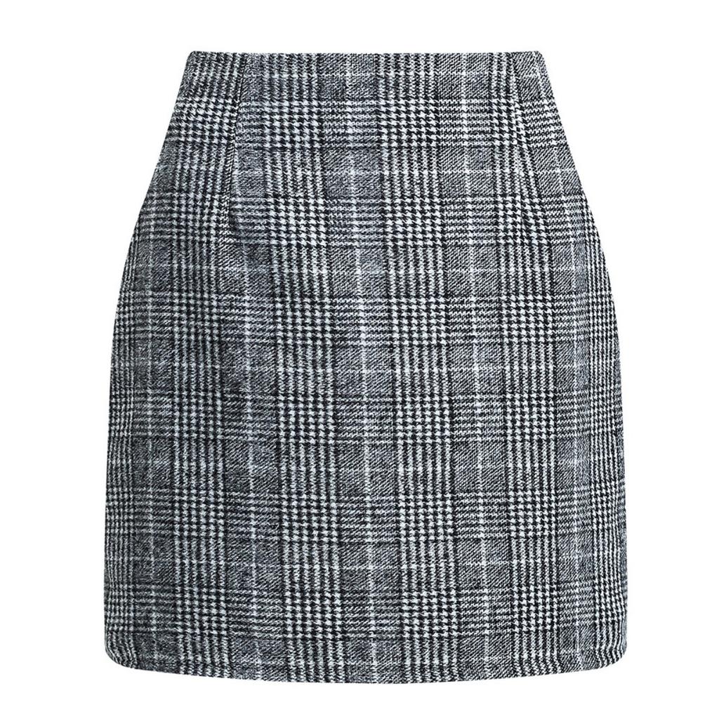 Women's, High Waisted, Plaid Skirt, Tight Fitting, Pencil, Wool, Mini Skirt