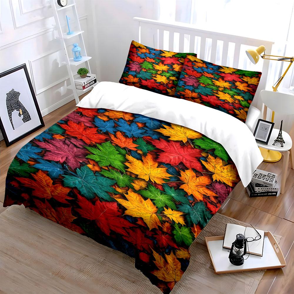 Colorful maple leaf pattern. Bedding sets Duvet cover sets Duvet covers Pillowcases(1 * Duvet Cover 2 * Pillowcases without duvet insert)