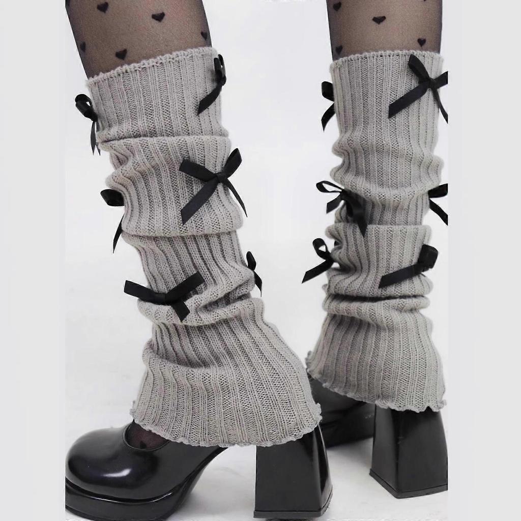 Leg Warmers for Women Girls Ballet Style Lolitas Leg Warmer Bowknot Knit Long Socks Gothic Harajuku Leg Cover Stockings White