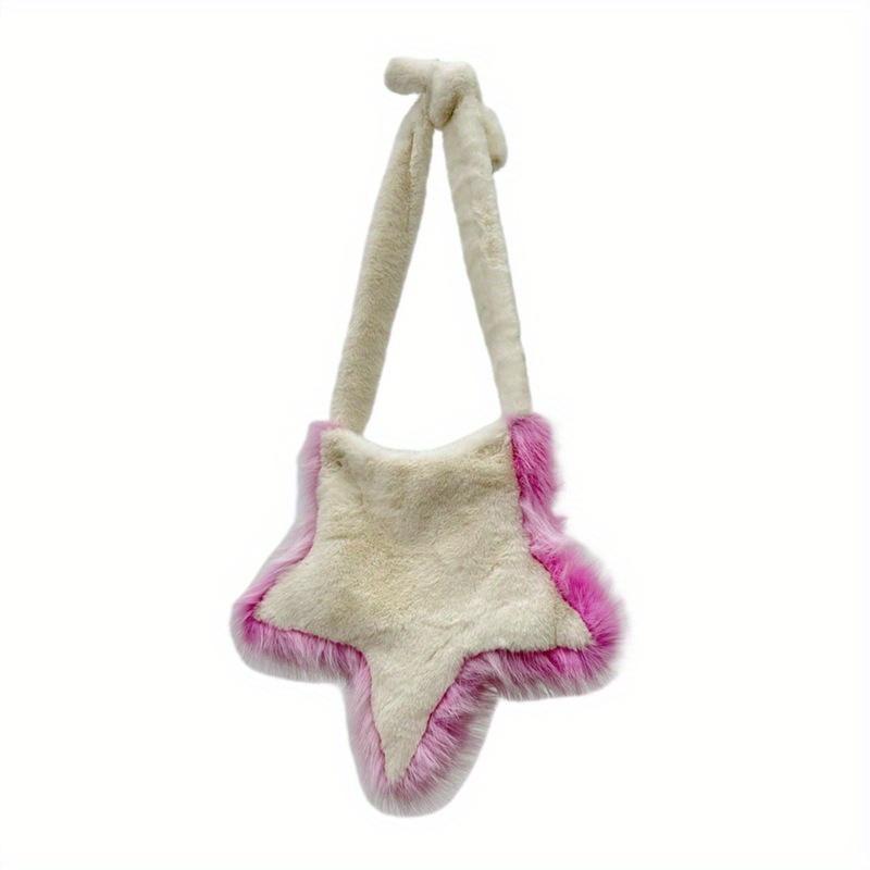 Новинка 2024 года, плюшевая сумка с пятиконечной звездой, меховая шерстяная сумка через плечо для женщин, осень и зима, для девушек, Ins Design, повседневная сумка-мессенджер
