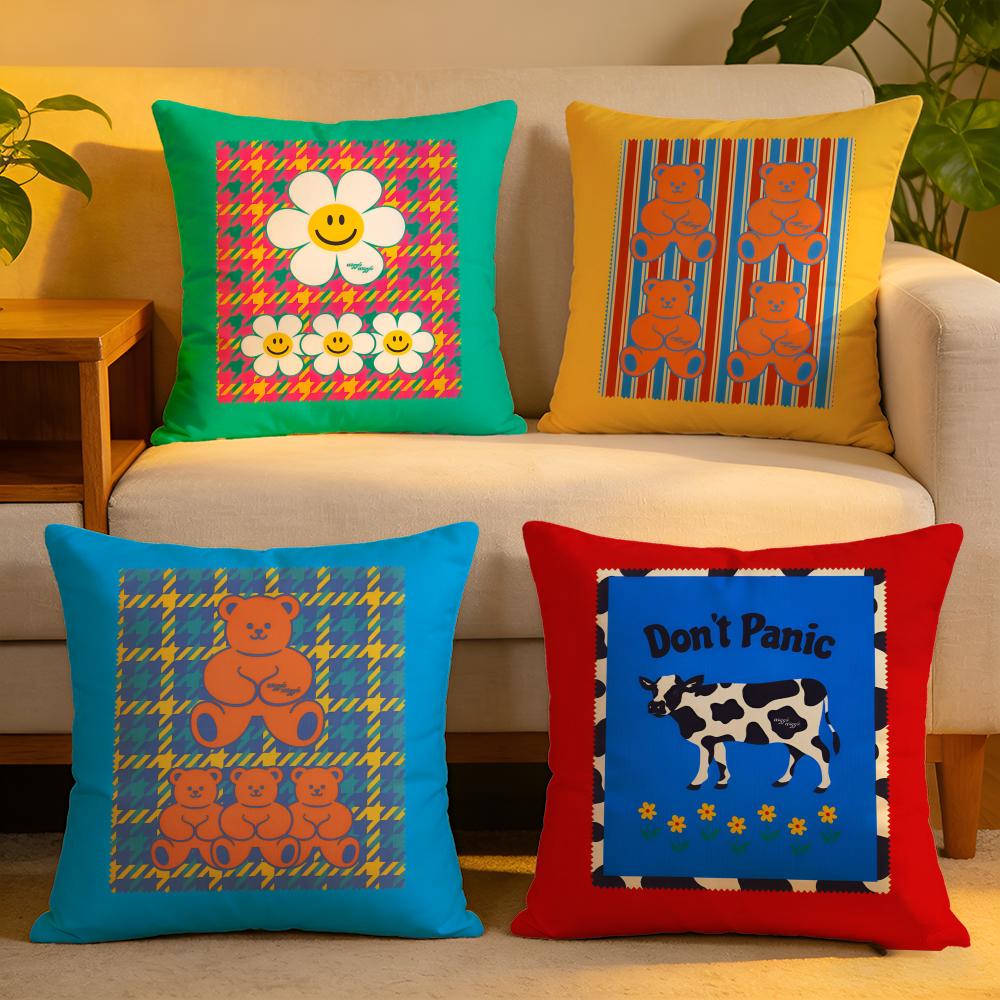 Cushion Cover Linen SkinFriendly Soft Decorative Case for Sofa Home Decor Colorful Cute Wwiggle wiggle Pillow cover