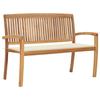VidaXL Stackable Garden Bench and Cushion 128.5cm Solid Teak Wood