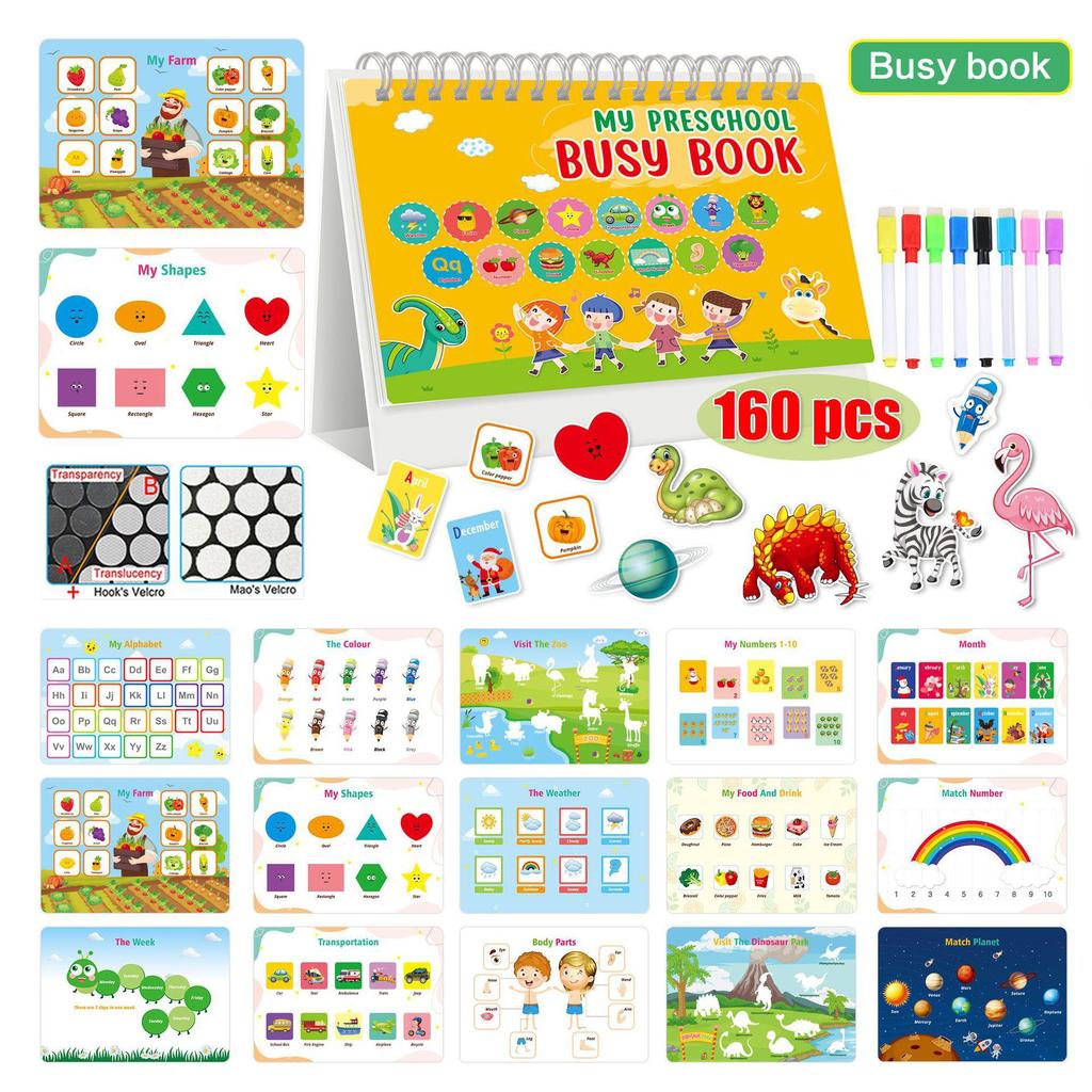 30 Themes Busy Books, Montessori Preschool Learning Activities Drawing Book Toddler Busy Book Preschool Workbook Binder Montessori Toy