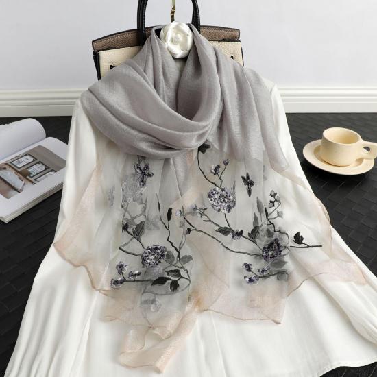 New Hand-Beaded Embroidered Silk Scarf Silk Silk Silk Wool Scarf Rose Embroidered Shawl