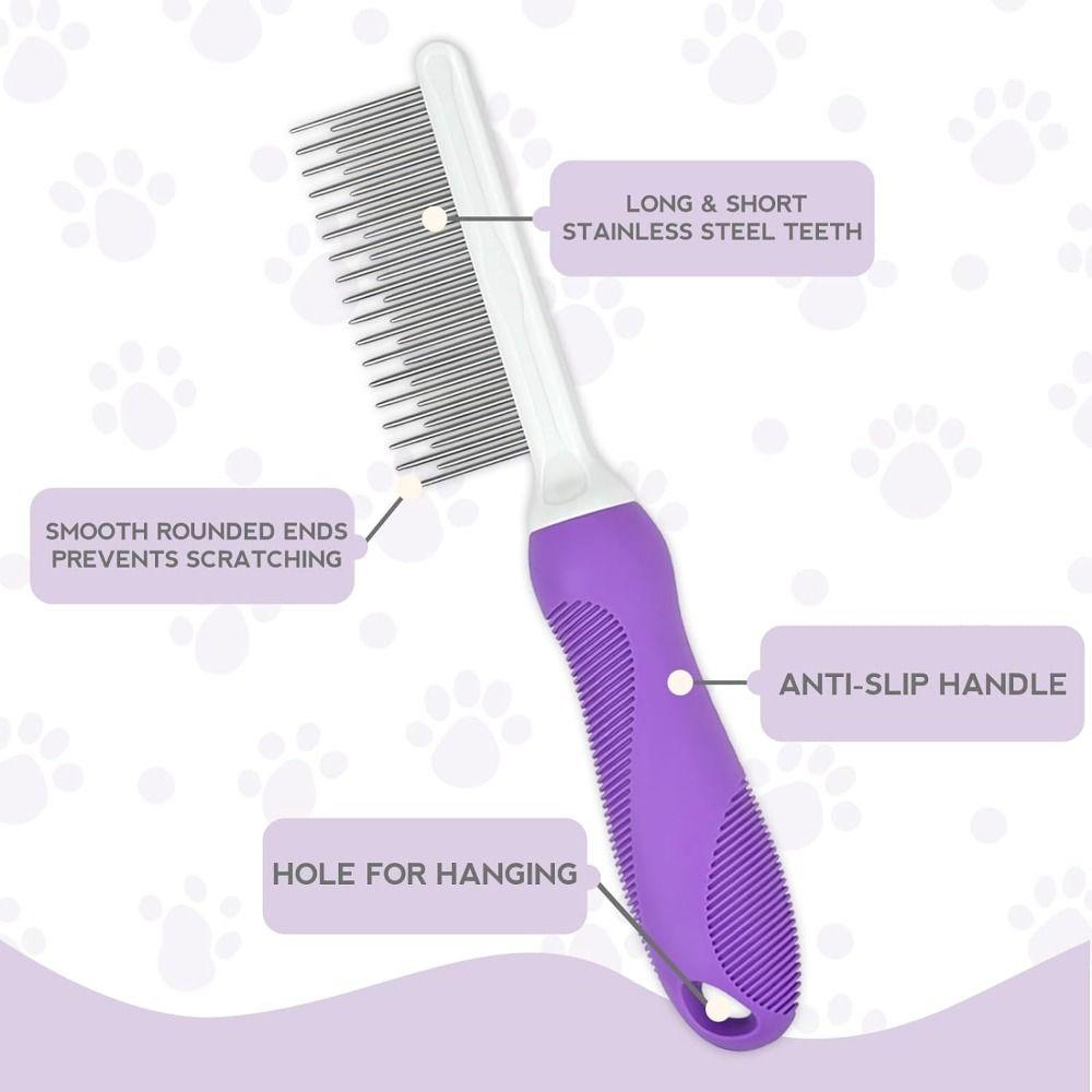 Long & Short Teeth Detangling Pet Comb Stainless Steel Small Pet Hair Brush  Cat Undercoat