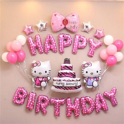 Украшение на день рождения Hello Kitty Китти-чан Милый розовый Девочка Ребенок С днем рождения Шары Бантик Звездные шары Набор из 22 штук