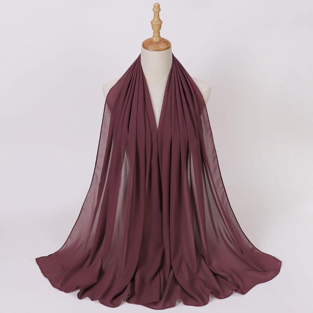 Этнический шифоновый хиджаб-шарф с жемчугом - Однотонный, Длинный стиль для Ближнего Востока и Африки