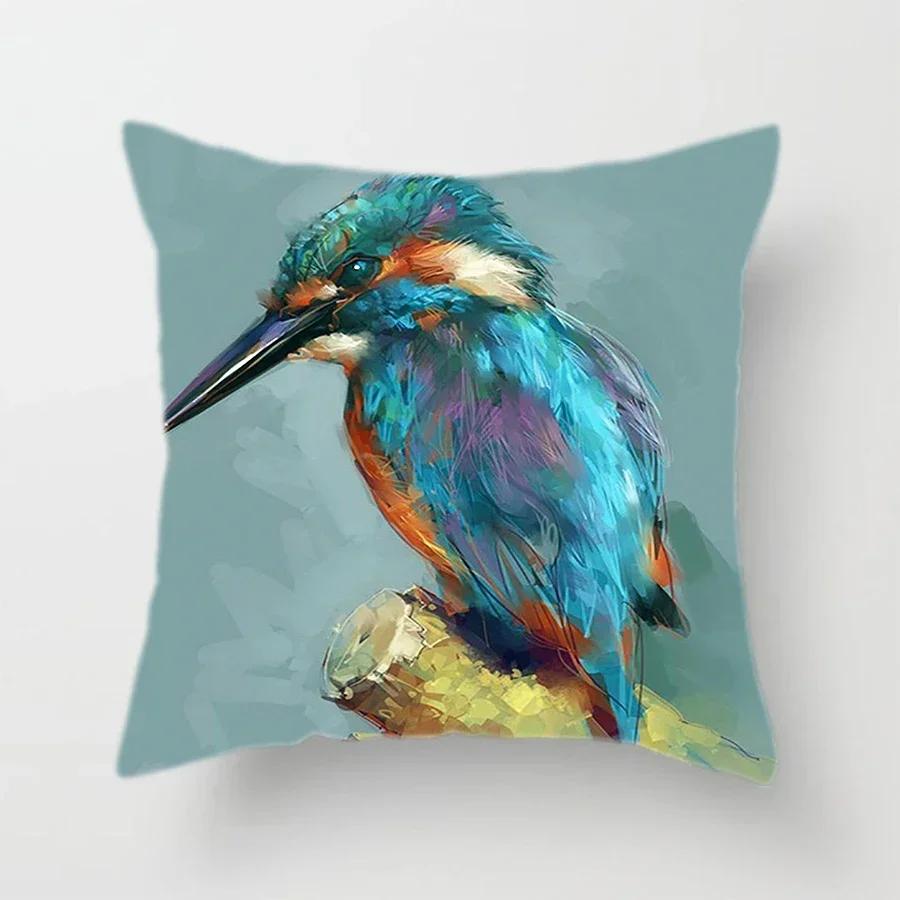 Cute Bird And Flower Pattern Double-Sided Printed Pillow Cover Short Plush Suitable Living Rooms Bedrooms Throw Cushion Cover