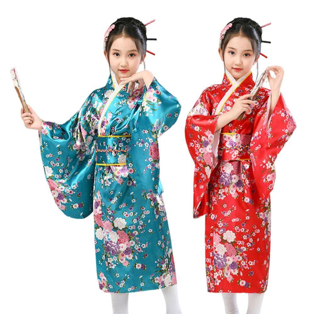 Bathrobe Gown Yukata Dress Cherry Blossom Pattern Cosplay Costume Kids Boys Girls