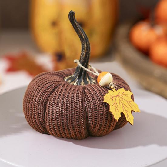 Mini Knit Pumpkins Desktop Ornaments Autumn Fabric Artificial Pumpkin Crafts for Fall Thanksgiving Harvest Festival Halloween Home Decor