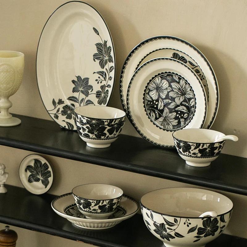 Керамическая тарелка «Лилия» во французском стиле, креативные изысканные блюда, глубокая тарелка, высококачественная бытовая суповая миска, рыбная тарелка, изысканная столовая посуда