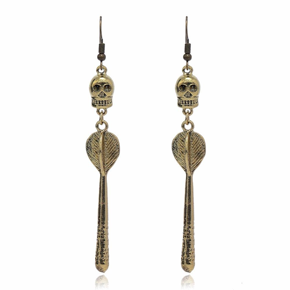 Длинные серьги на Хэллоуин. Креативные универсальные серьги-крючки с подвеской в виде черепа.
