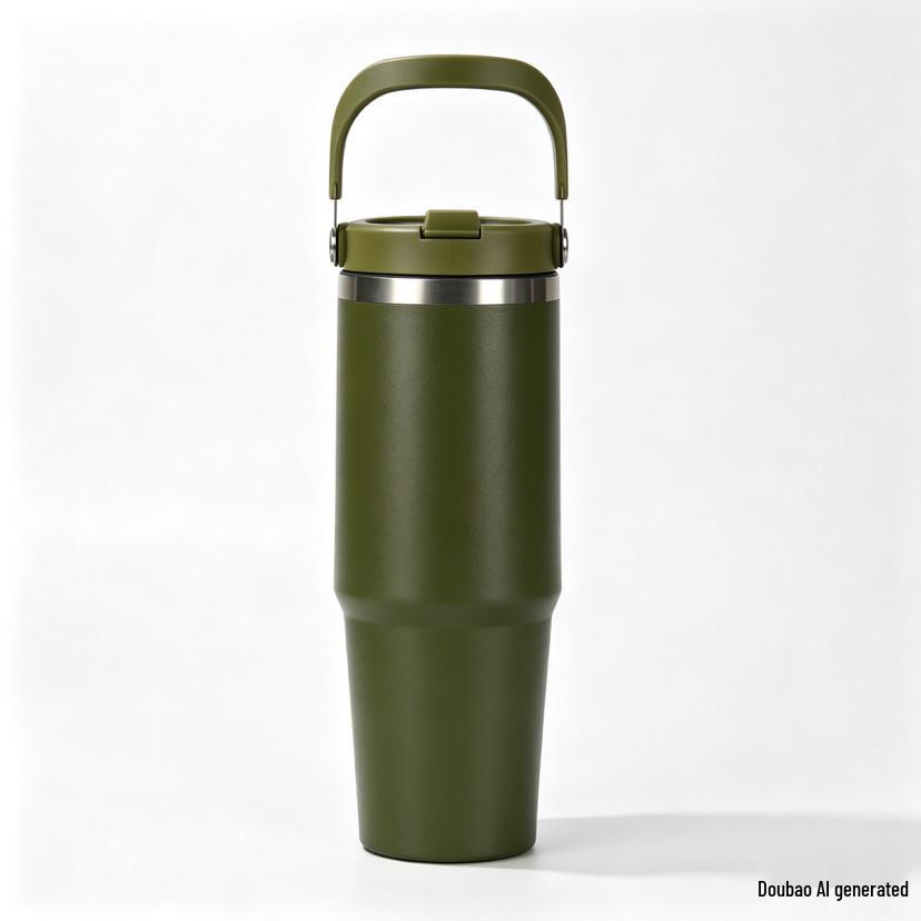 30oz Stainless Steel Portable Travel Thermos Cup with Straw - Large Capacity for Outdoor/Car Use