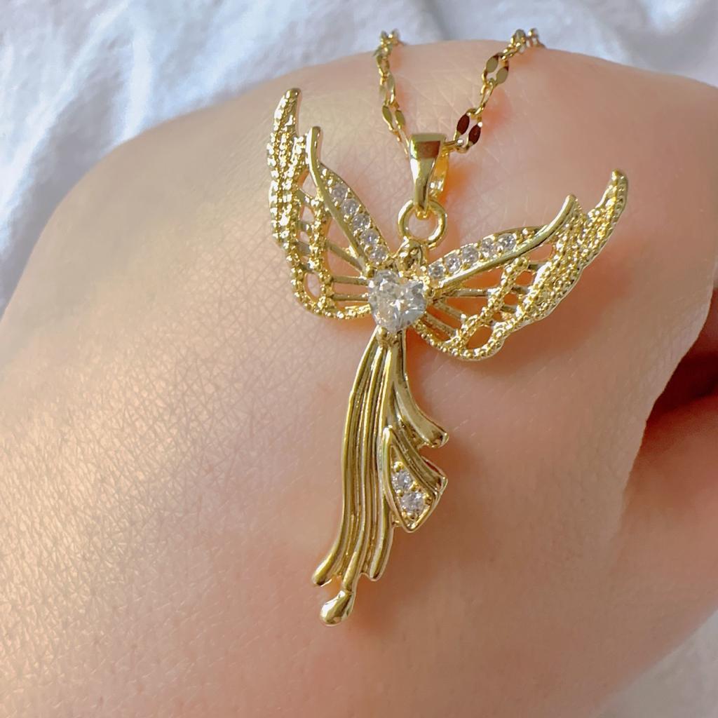 Angel Wing Pendant Necklace, European Style Fashion Titanium Steel Chain