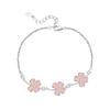 Sterling Cats Eye Clover Necklace Bracelet Set Women Geometric Floral Pendant Rose Gold White Plated
