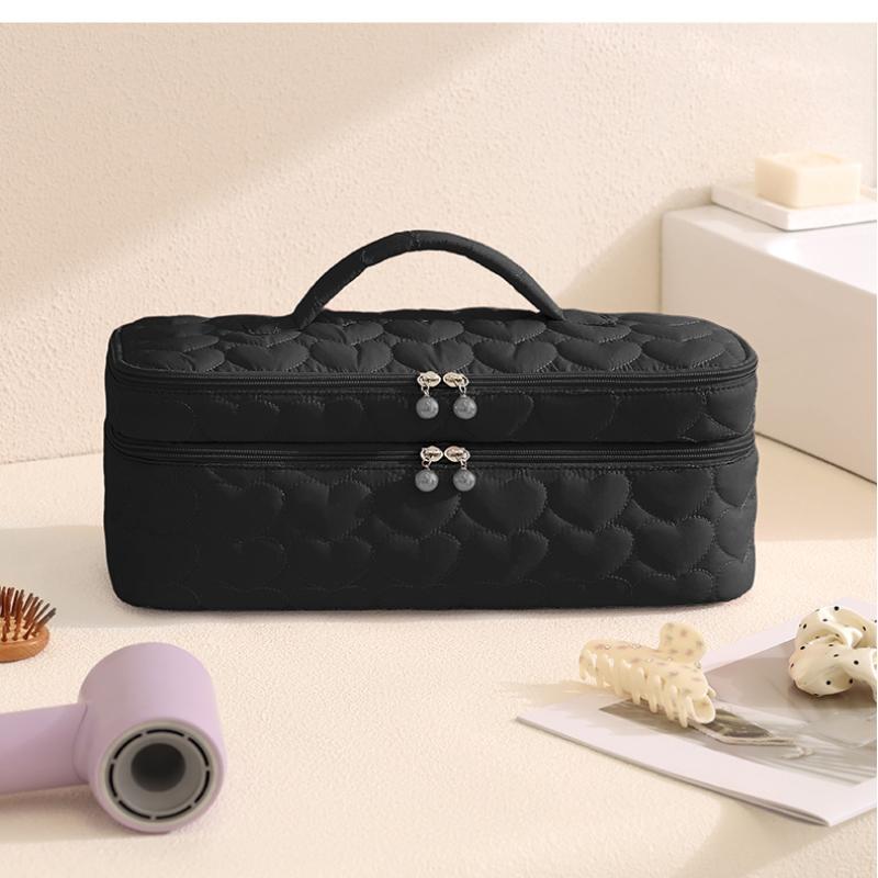 Double-Layer Hair Dryer Storage Bag Portable Large Capacity Dustproof Curler Makeup Bag With Handle Carrying Case For Travel