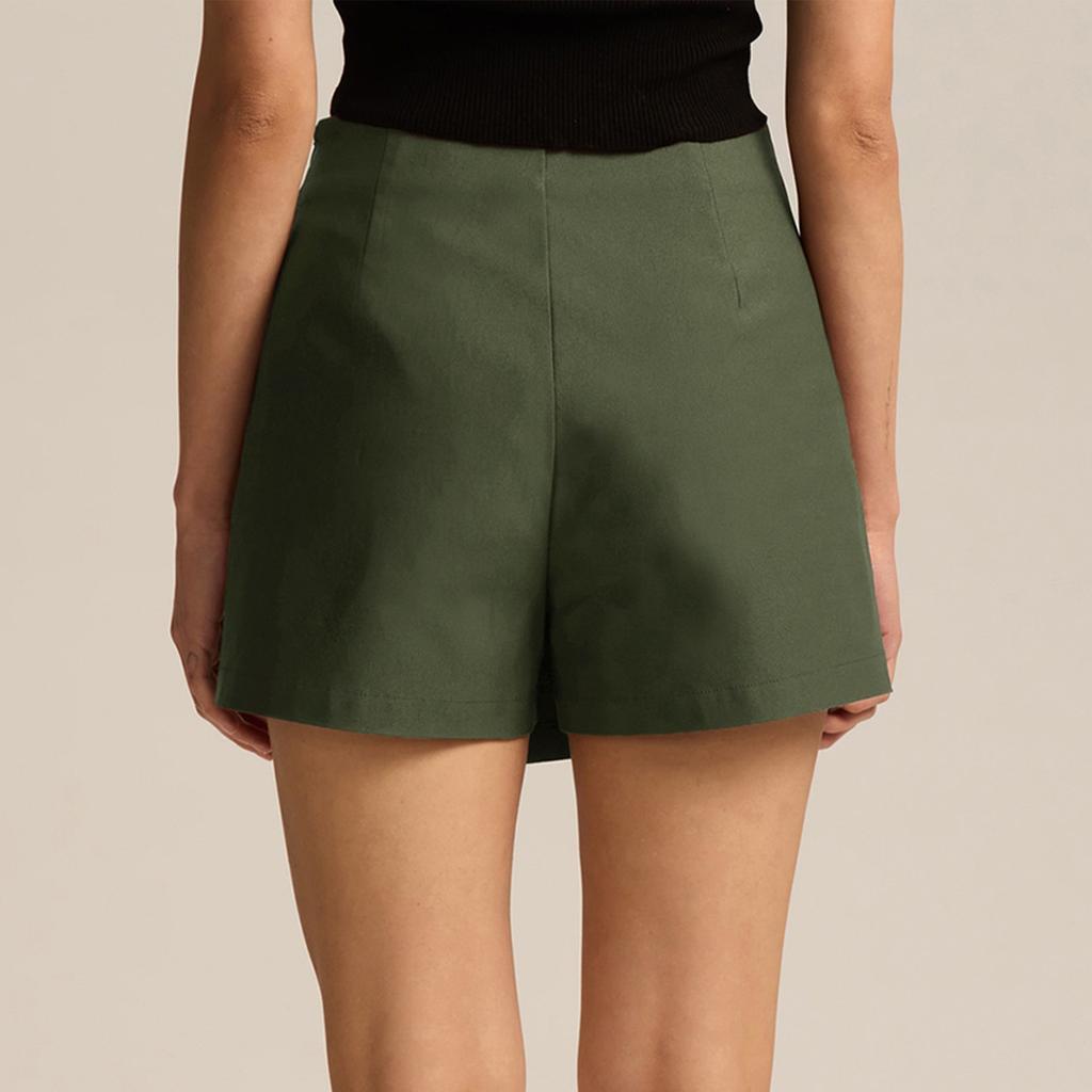 Женская мода однотонная юбка-брюки нестандартного кроя с высокой талией, застегивающаяся на молнию и пуговицу, шорты