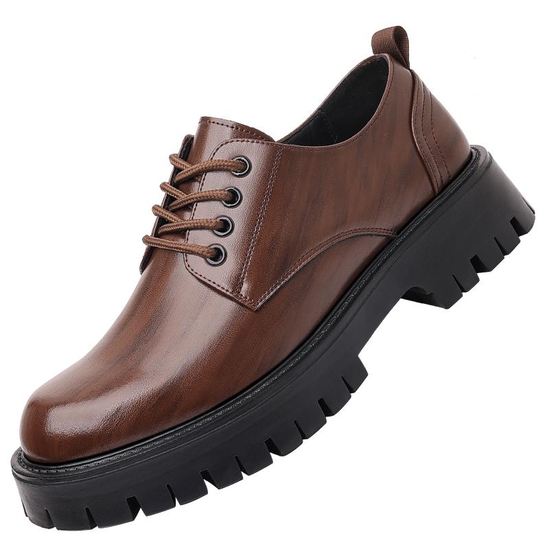 Модные мужские туфли на толстой подошве в стиле ретро, повседневные, британские, для отдыха на открытом воздухе, для деловой вечеринки, свадьбы жениха, классические коричневые туфли