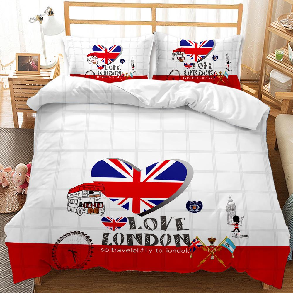 British Style Duvet Cover Set Cartoon Small Fresh I Love Paris Bedding Set For Kid Teen Polyester Paris Street Scene Quilt Cover