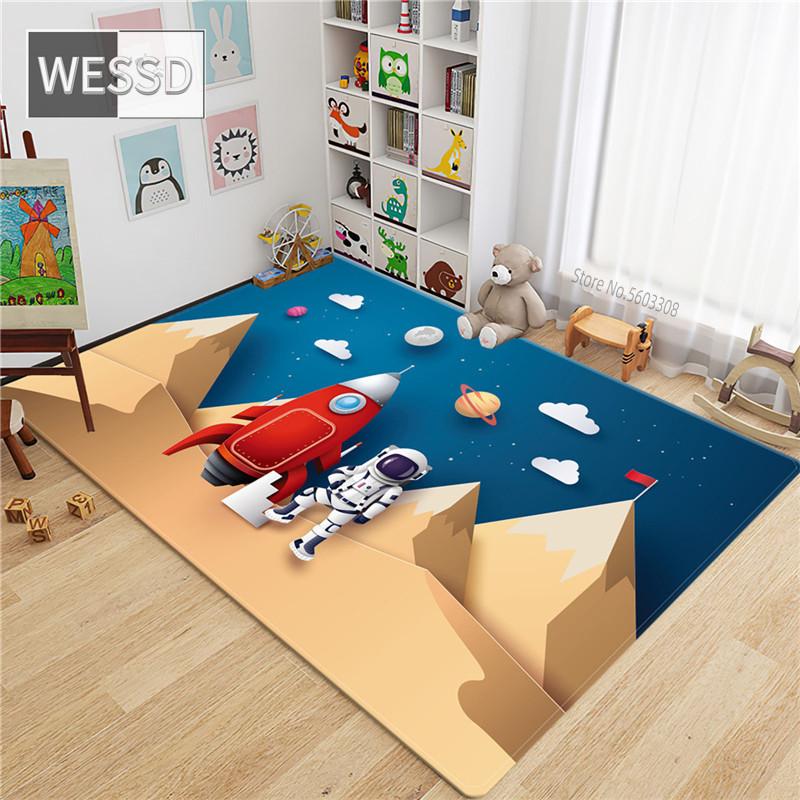 3D ковер с рисунком ракеты-космонавта, космический фланелевой губчатый коврик, коврик для подростковой комнаты, милый коврик, прикроватный ковер