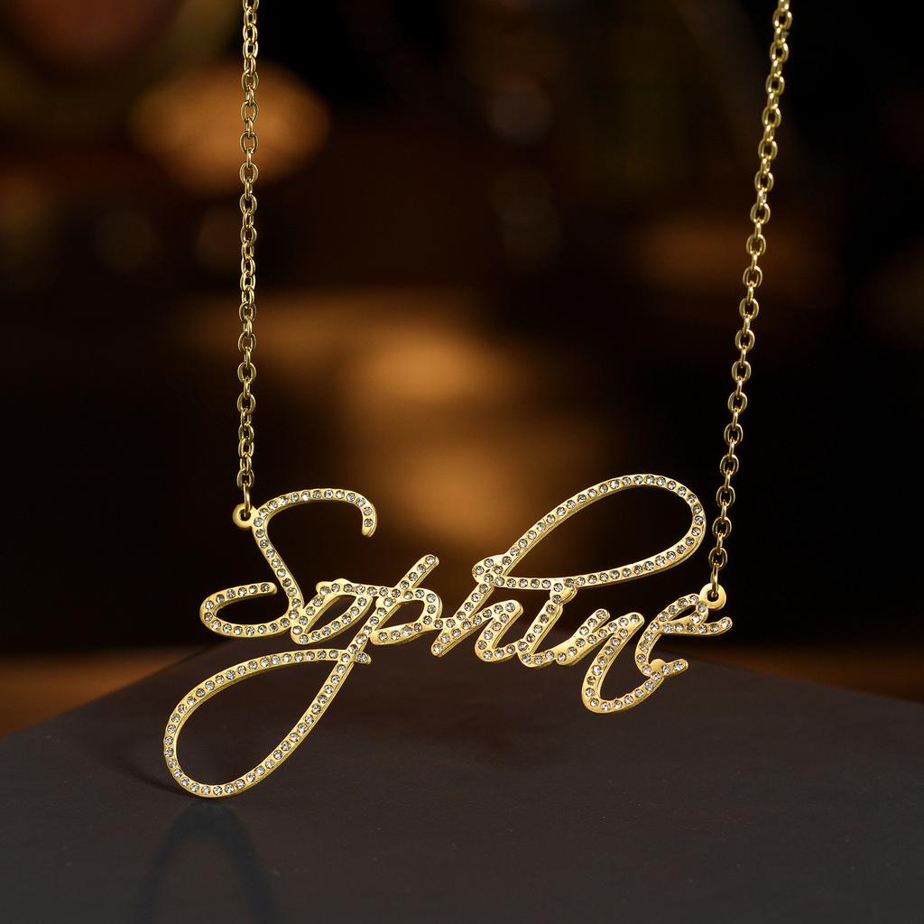 Haiyufly Custom Zircon Necklace for Women Stainless Steel Jewelry Personalized Bling Letter Stone Nameplate Chains Gift