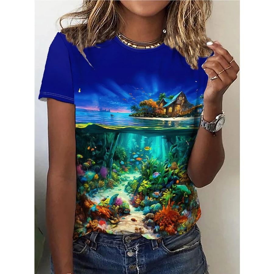 Summer Beautiful Scenery 3D Print T-shirts Women Streetwear Casual Fashion Y2k Short Sleeve T Shirt O-neck Tees Tops Clothing